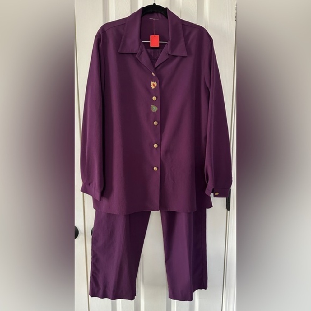 Vintage Purple Two Piece Pants Set Elastic Waist Top & Bottoms Size 2XL